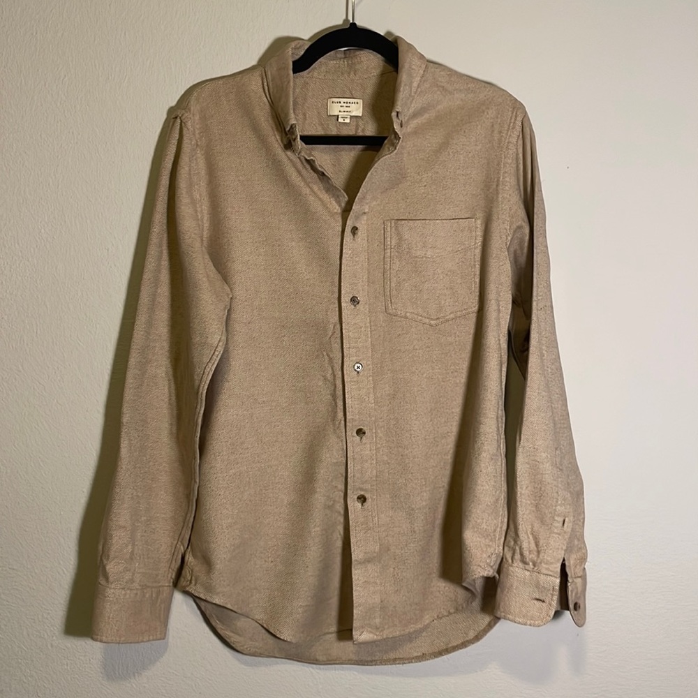 Club Monaco Slim Fit Brushed Cotton Tan button down shirt